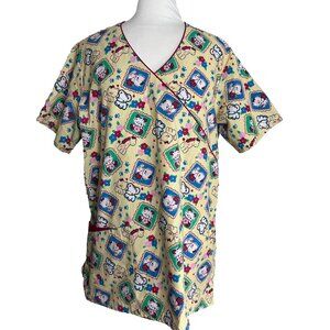 Adar Uniforms Scrub Top Womens Size Medium Cats Elephants Kittens Medical Vet